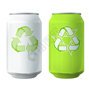 饮料罐带有回收图标的锡罐矢量设计插画