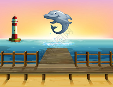 瓦尔帕罗拉在港口的一条大鱼的插图插画