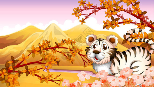 画有一只老虎的秋景图图片