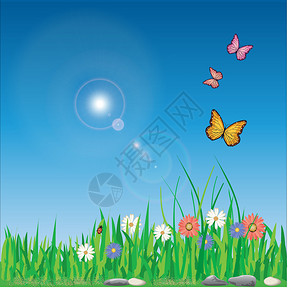 春天的矢量插画与五颜六色的花朵背景图片