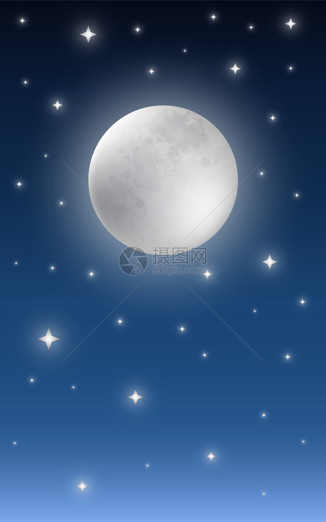在满天星斗的夜空背景上的满月图片