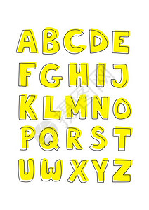 儿童矢量字母手绘涂鸦卡通黄色和黑色标志集隔图片