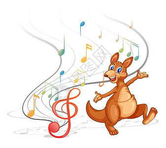 简短的说明袋鼠用白色背景的音乐笔记插插画