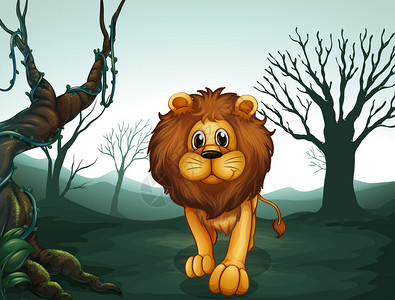 狮子在可怕的森林中的插图图片