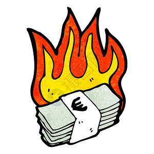 矢量卡通在白色背景上烧钱插画