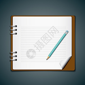 商务日记本和蓝色铅笔矢量图图片