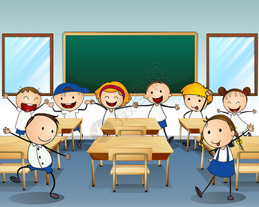 儿童在课堂内跳舞的插图图片