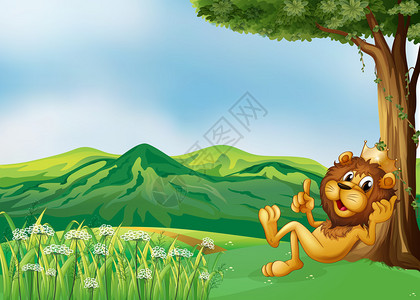狮子王在山顶放松的插图图片