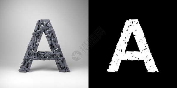 字母A由带有alpha遮罩的加扰小写字母制图片