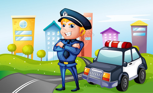 监管者一个微笑的警察在路上的插图插画
