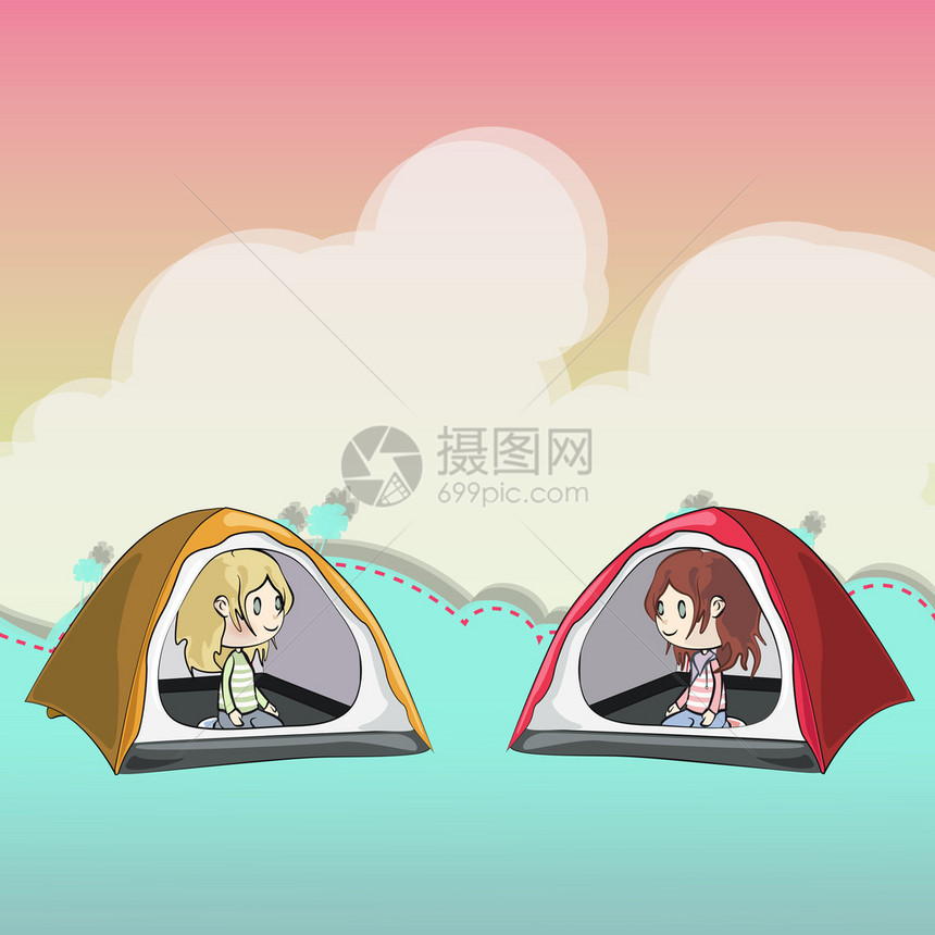 帐篷里有两个朋图片