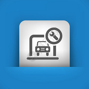 在停车场机械师中描绘汽车的单一蓝色和灰色图背景图片