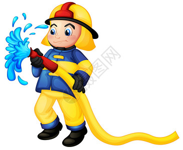 费尔德堡说明一名消防员在白色背景上拿着黄色插画