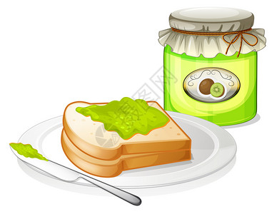 白色背景上带有果酱的三明治的插图图片