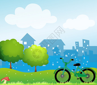 村前的自行车插图图片