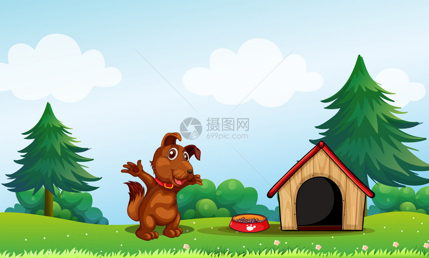 一只顽皮的棕色小狗的插图图片