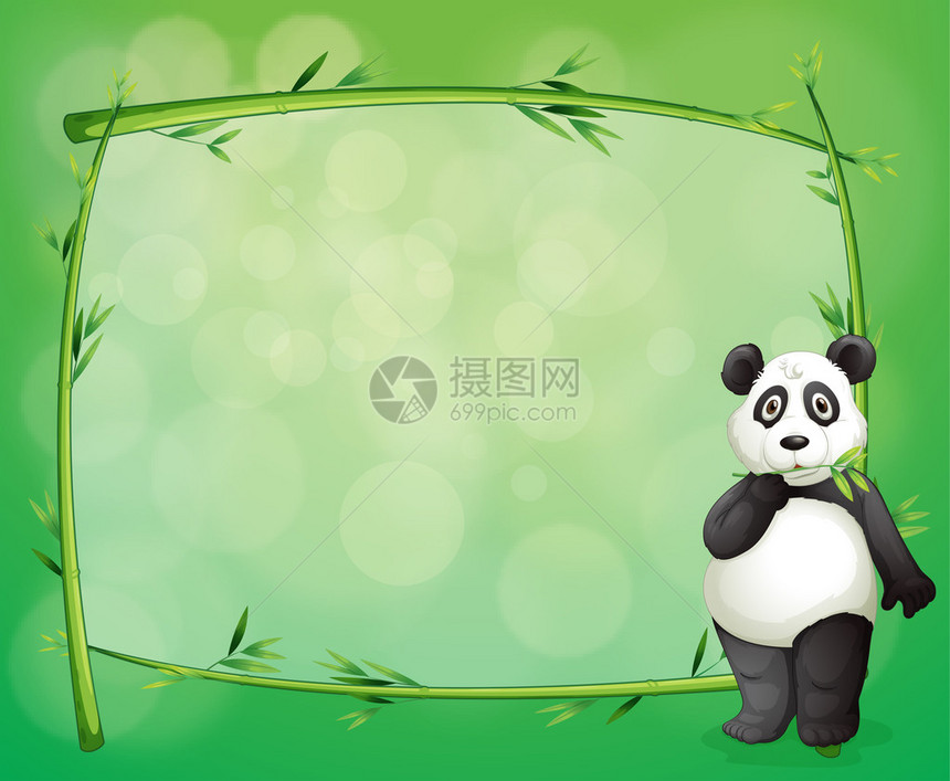 一只熊猫在竹子框架旁边的插图图片