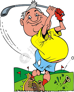 开球插图在白色背景上微笑的老高尔夫球手插画