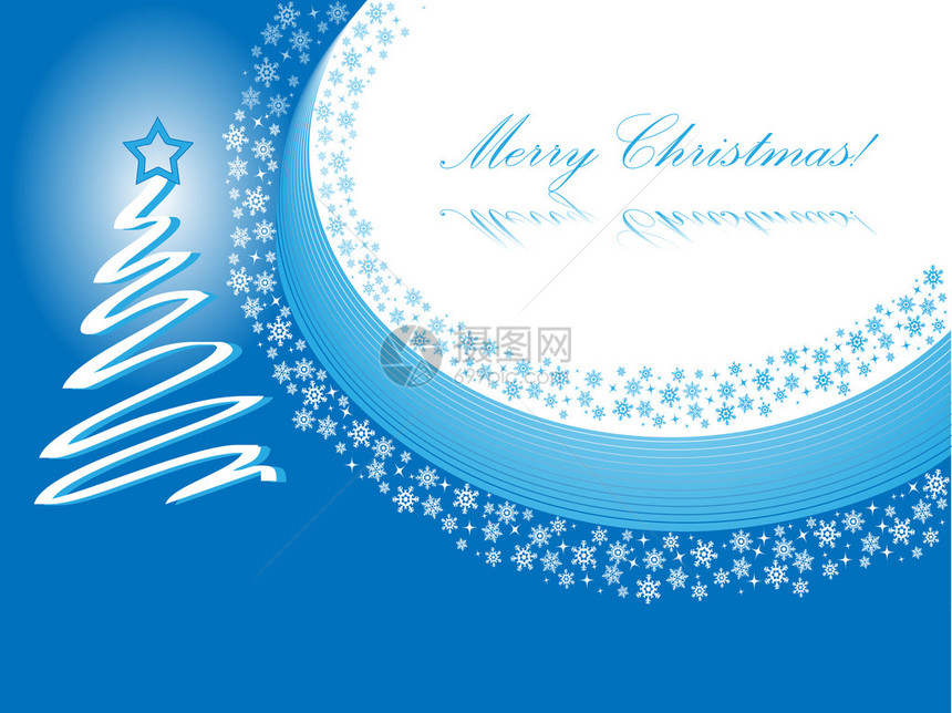 蓝色圣诞贺卡设计与圣诞树图片