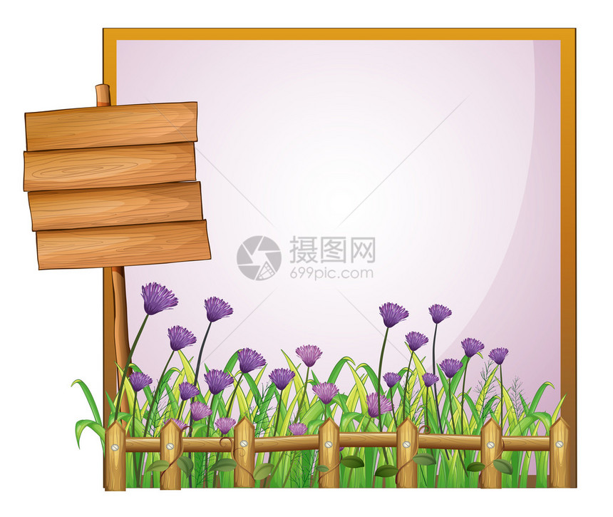 插图框架与鲜花和白色背景上的空板图片