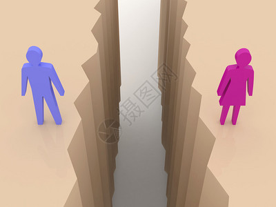男人和女人在两侧分裂分离裂缝图片