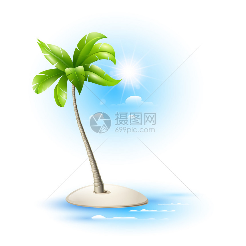 带椰子树和太阳的海岛屿图片
