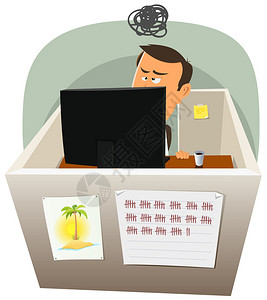 一个卡通办公室员工男人生活方式的插图图片