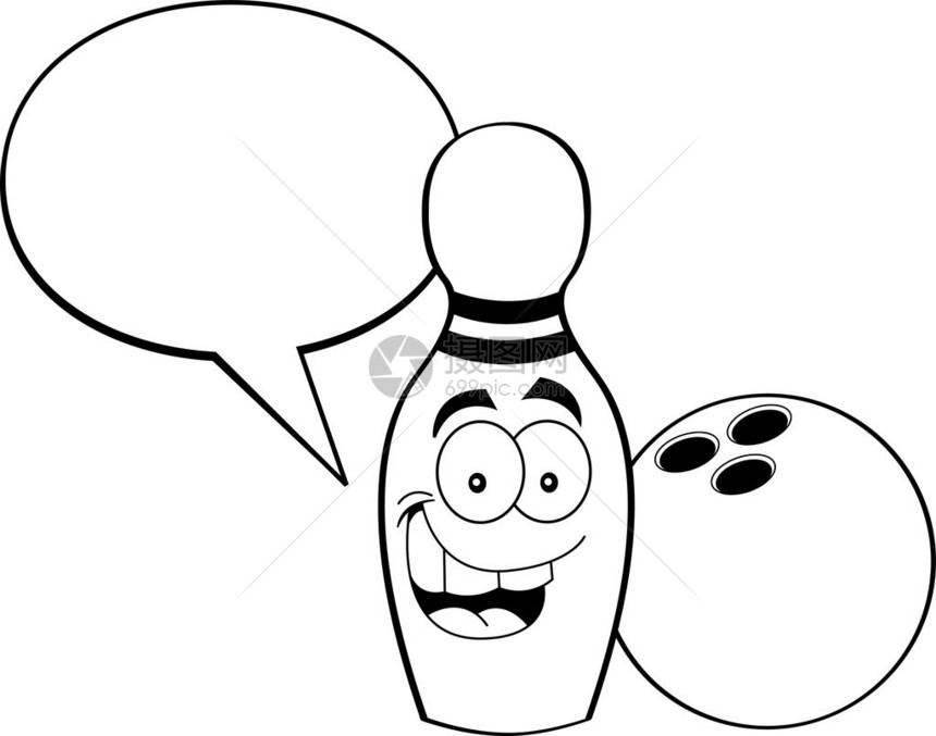 保龄球瓶的黑白插图图片