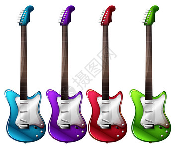 白色背景上的四把彩色电吉他的插图插画