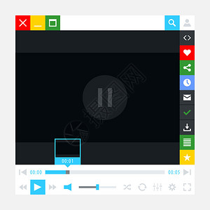 循经固元媒体播放器与视频加载栏和额外电影按钮接口简单纯固的纯一色平板瓷砖新的现代最低地铁可爱风格矢量插图网页设计元插画