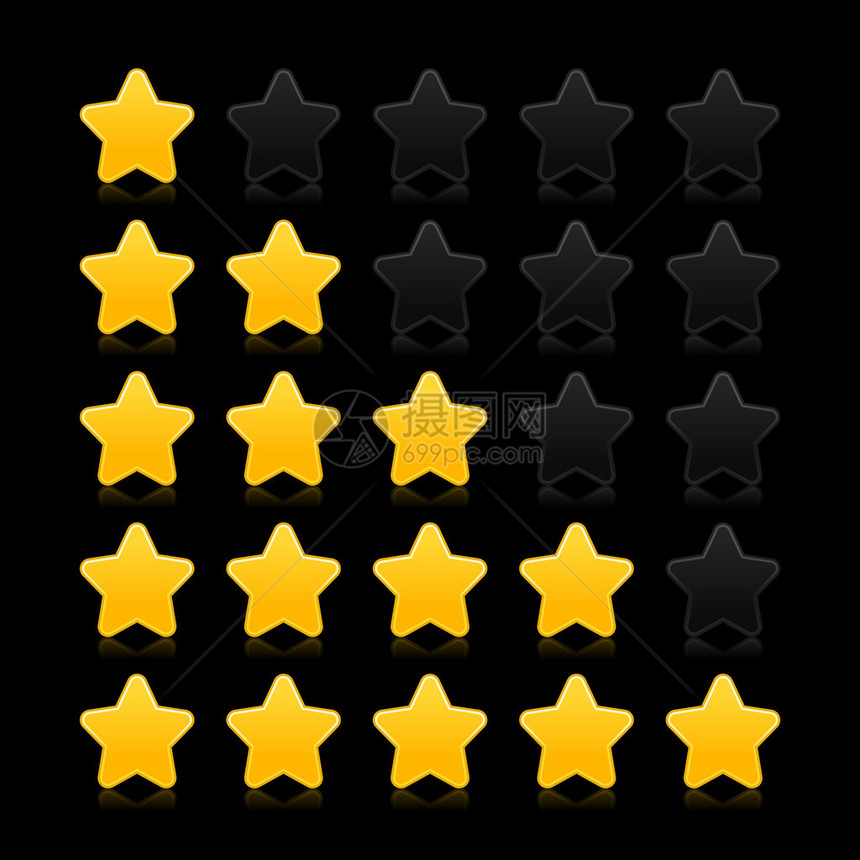 五星级评分网络20按钮有黑背景反射的黄图片