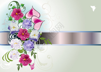 粉红色和淡紫色的花朵装饰与心插图图片