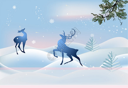 与鹿在冬季景观中的插图图片
