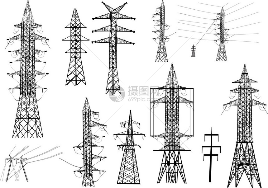 在白色背景上隔离电塔的插图图片