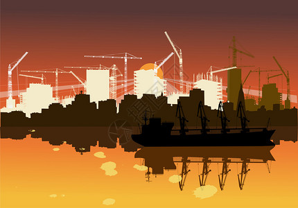 工业船与新城市建设的插图图片