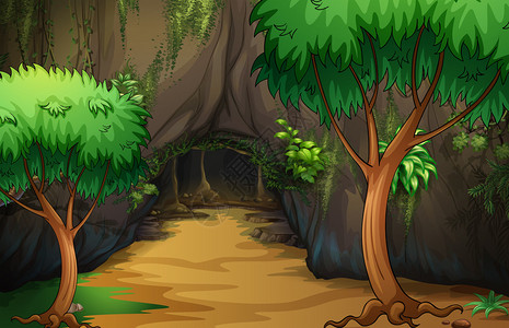 森林洞穴的插图图片