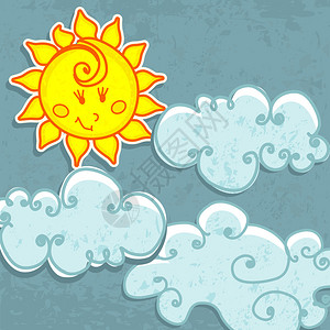 矢量可爱手绘风格纸太阳和云图图片