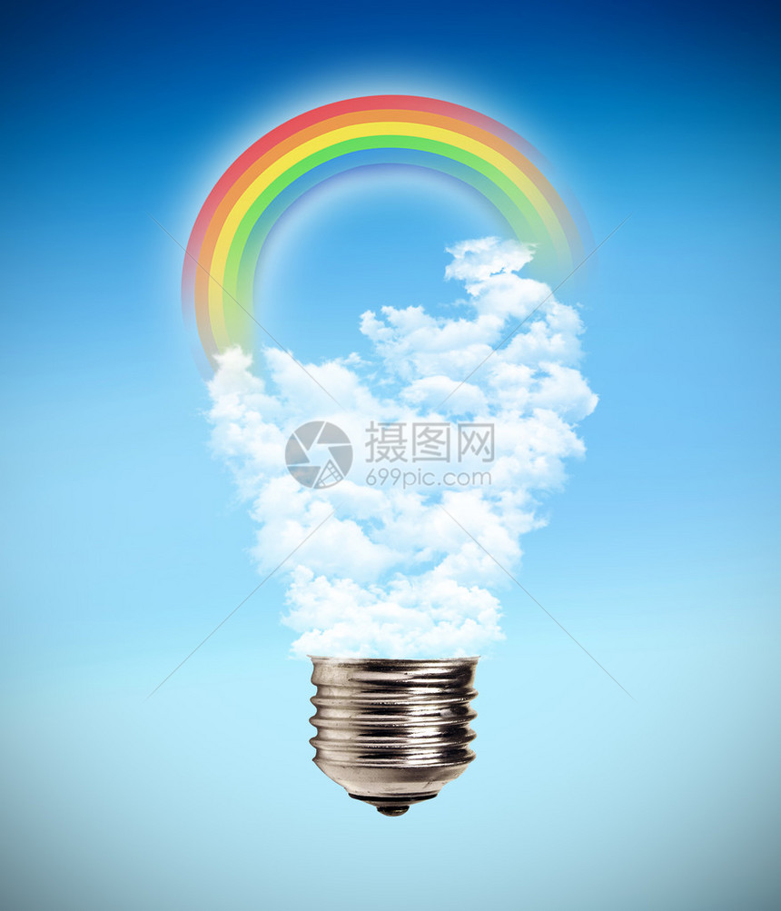 灯泡想法和平彩虹背景艺术云彩图片