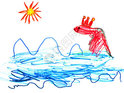 儿童绘画在蓝海中戴图片