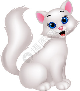 可爱的白猫卡通插图图片