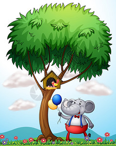 树下大象的插图图片