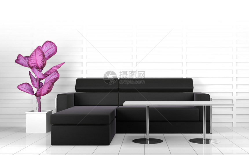 3D内部建筑现代沙发和黑图片