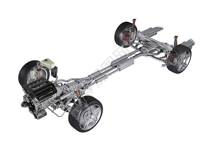 摩托里扎查在普通轿车现代汽车的支架技术3D渲染下上的透视图设计图片