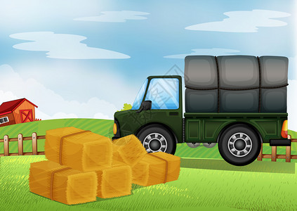 一辆货车在农场的插图图片