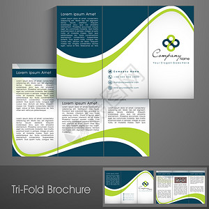 巴尔维沃专业务三折叠传单模板公司手册或封面设计可用于出版印刷和展示插画
