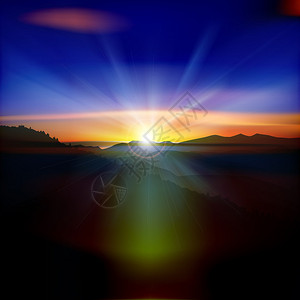与山和日出的抽象自然背景图片