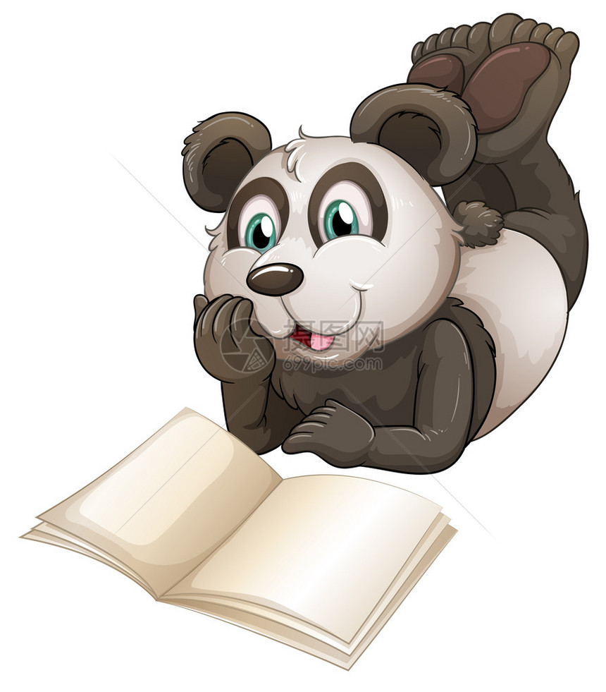 一只熊猫的幻觉白色背景上有一本空书图片