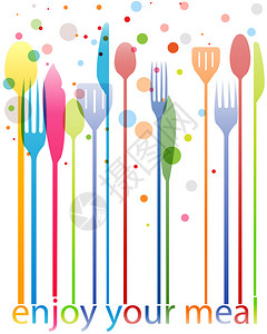 餐具彩色卡片矢量背景图片