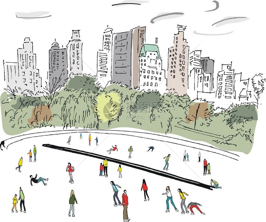 纽约曼哈顿中央公园冰溜者矢量示例图片