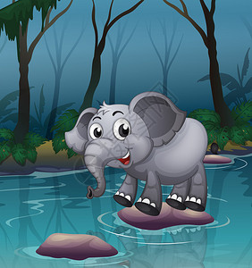 大象通过大石头过河的插图图片